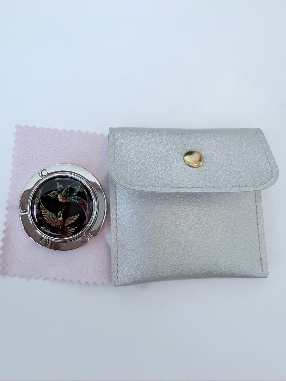 Foldable Handbag Table Hook Holder | Jewelry Pouch & Polishing Cloth